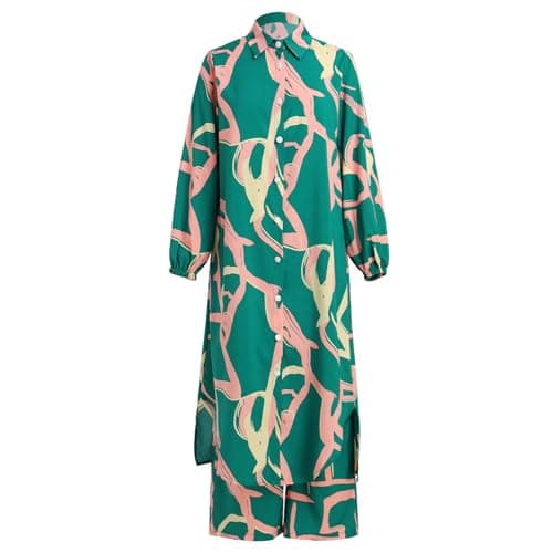 IDOPIP Women's Muslim Abaya Set with Pants - Long Sleeve Ramadan Casual Wear