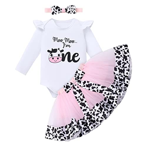 Baby Girl Toddler Kids Farm Animal Cow Theme Birthday Party Outfit