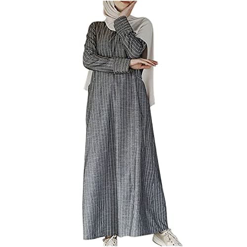 FZYLQY Women's Cotton Linen Maxi Abaya Dress with Pockets