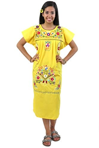 Leos Imports Hand Embroidered Mexican Dress Puebla