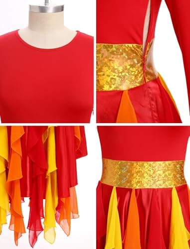 AFAVOM Women's Gold Metallic Praise Dance Dress Liturgical Dancewear