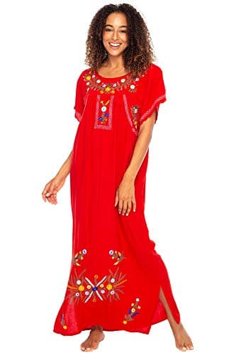 Mexican Embroidered Floral Maxi Dress for Women