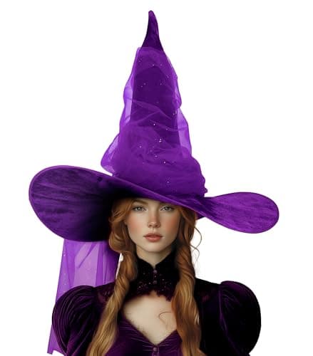 VZQI Black Witch Hat Large Mesh for Women Adults Halloween
