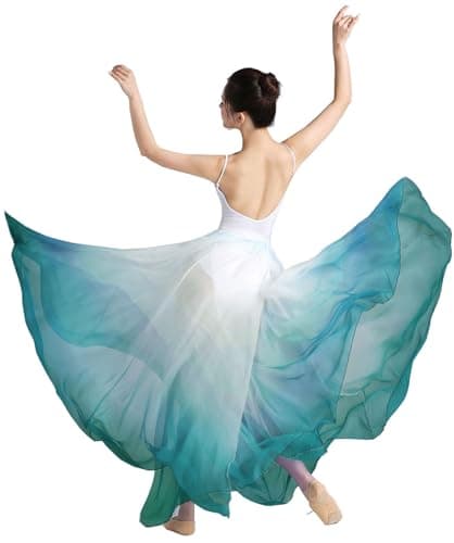 TLMNU Women's Gradient Chiffon Long Swing Skirt for Modern Ballet Performance