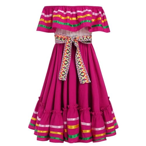 IMEKIS Toddler Girl Traditional Mexican Embroidered Floral Dress 4-10T
