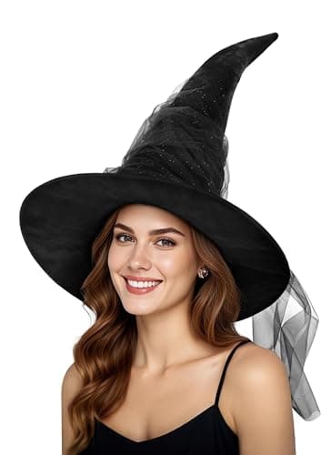 JEGERMIG Women's Oversized Masquerade Witch Hat with Velvet Brim Party Accessory