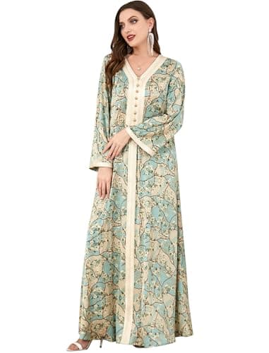 ODIZLI Women's Floral Print Abaya Dress for Muslim Prayer Eid Ramadan