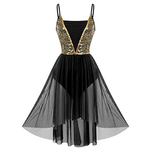 Shiny Sequins High Low Mesh Tulle Lyrical Dance Dress for Women