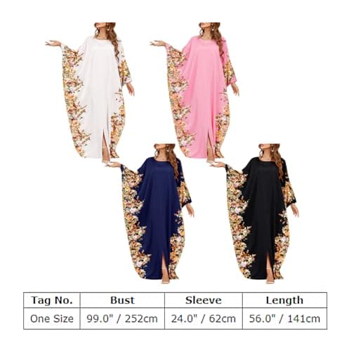 IDOPIP Women's Muslim Ramadan Dress - Long Sleeve Floral Maxi Kaftan Robe