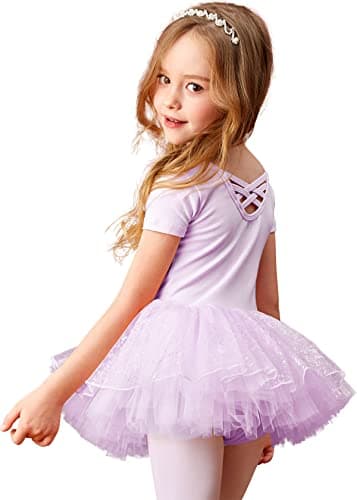 MdnMd Fly Short Sleeve Lace Dance Tutu for Toddler Girls