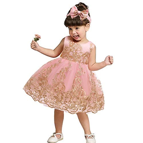 CMMCHAAH 0-6 Yr Girls Formal Lace Embroidery Pageant Dress with Headwear