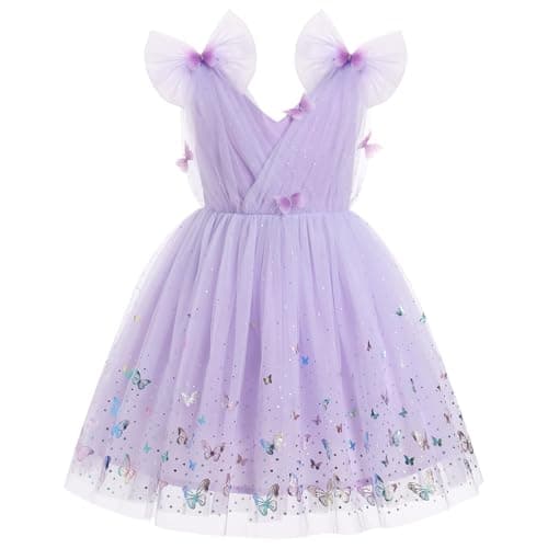 IMEKIS Girls' Butterfly Sparkle Tulle Dress for Weddings and Birthdays 2-10T