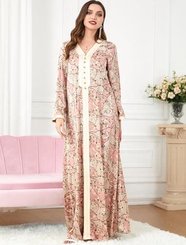 ODIZLI Women's Floral Print Abaya Dress for Muslim Prayer Eid Ramadan