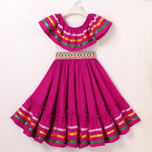 IMEKIS Toddler Girl Traditional Mexican Embroidered Floral Dress 4-10T