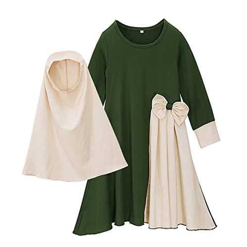 Muslim Girls Abaya with Hijab Set Arabian Robe for Prayer Clothes