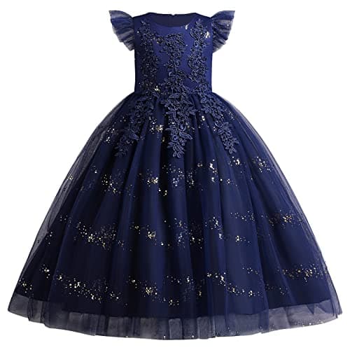 IDOPIP Kids' Flower Girl Lace Formal Long Tulle Dress for Weddings Bridesmaids