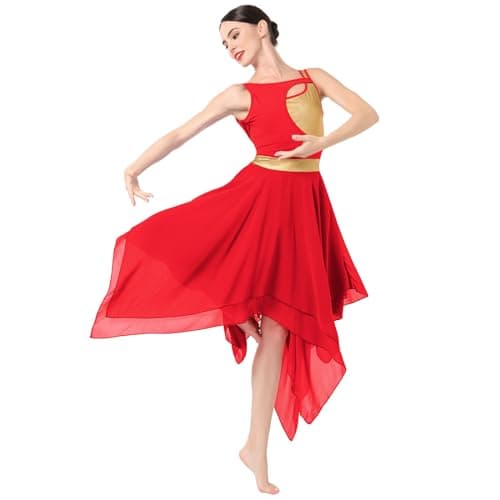 AFAVOM Women's Shiny Metallic Lyrical Dance Costume & Flowy Skirt