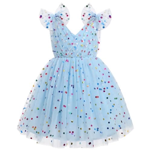 IMEKIS Girls' Butterfly Sparkle Tulle Dress for Weddings and Birthdays 2-10T