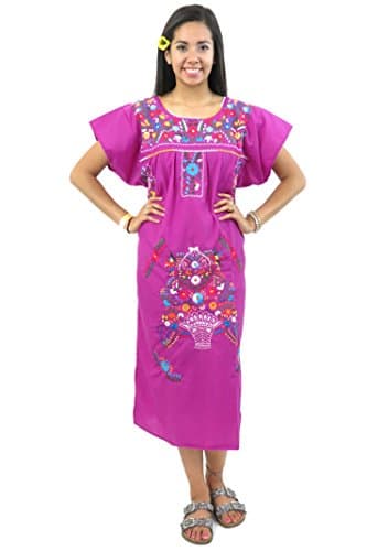 Leos Imports Hand Embroidered Mexican Dress Puebla