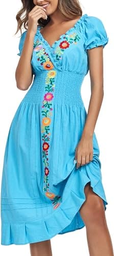 Mexican Embroidered Casual Dress for Women