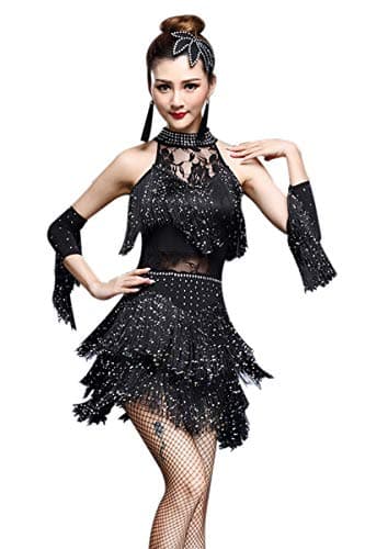Women's Rhinestone Fringe Flapper Party Dress for Latin Salsa Ballroom Dancing