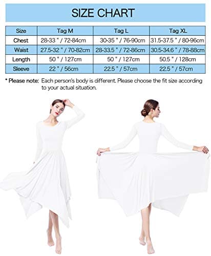 ZX Women's Long Sleeve Praise Dance Dress with Pleated Swing Skirt