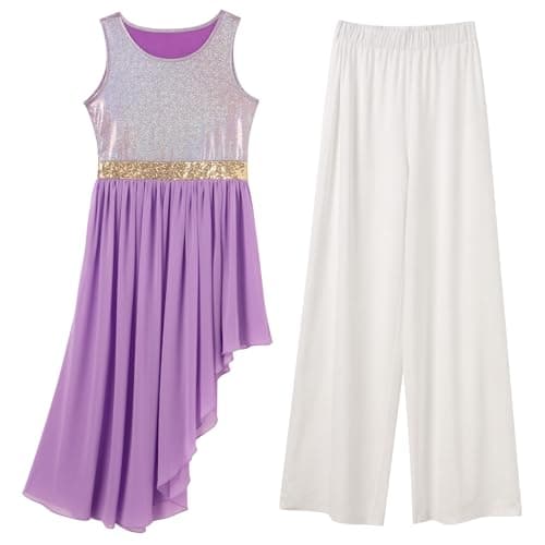IBAKOM Women's Metallic Lyrical Dance Dress with Tunic and Pants