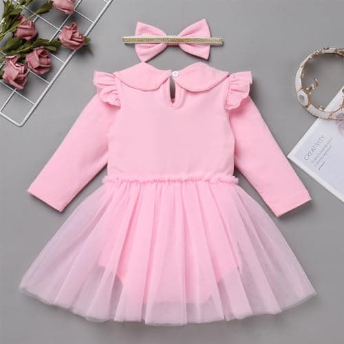 ODASDO Baby Girl First Birthday Lace Floral Cotton Tutu Dress with Headband