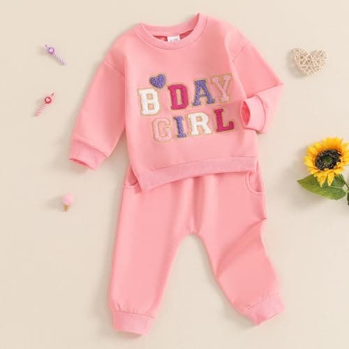 SAYOO Baby Birthday Girl Sweatshirt & Pants Embroidery Print Fall Outfit