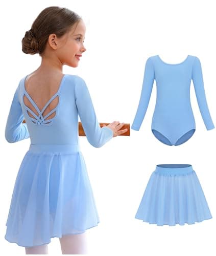MdnMd Long Sleeve Ballet Leotards with Skirt Combo for Girls Toddler
