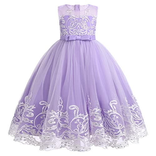 IDOPIP Kids' Flower Girl Lace Formal Long Tulle Dress for Weddings Bridesmaids