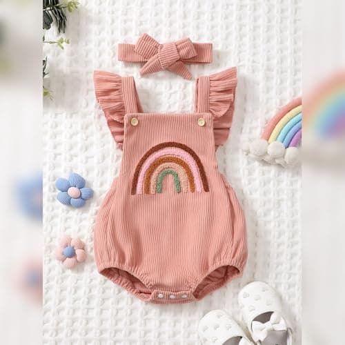 ODASDO Rainbow Boho Baby Girls First Birthday Outfit Romper & Headband Newborn Props