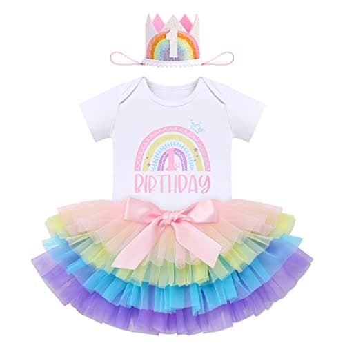 ODASDO Baby Girl Boho Rainbow 1st 2nd Birthday Cake Smash Outfit