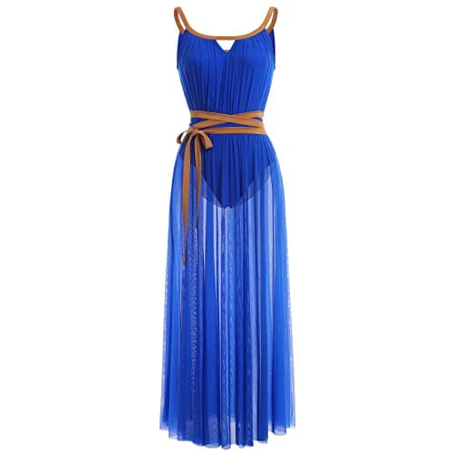 ODASDO Women's Lyrical Dance Mesh Tulle Long Dress Belted Competition Wear