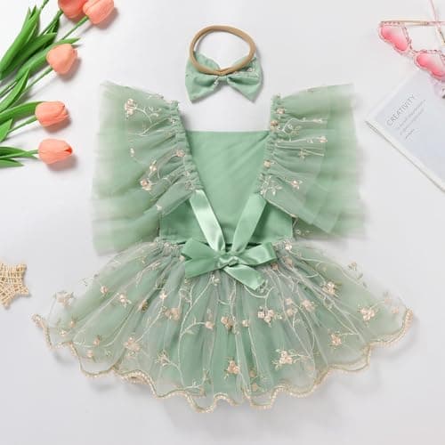 ODASDO Baby Girl Floral Tulle Tutu Romper Dress for First Birthday Cake Smash