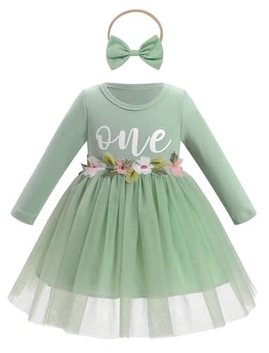 ODASDO Baby Girls First Birthday Cotton Tutu Dress with Bowknot Headband Set