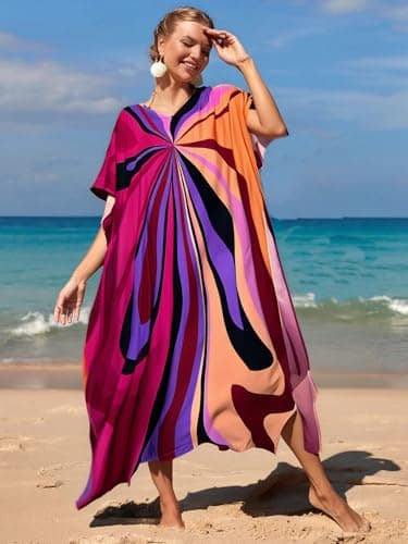 RanRui Ethnic Floral Kaftan Dress for Women Boho Swim Cover-Up