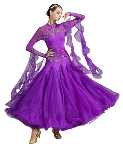 ELLYDOOR Women's Floral Rhinestone Ballroom Waltz Dress for Prom & Competition