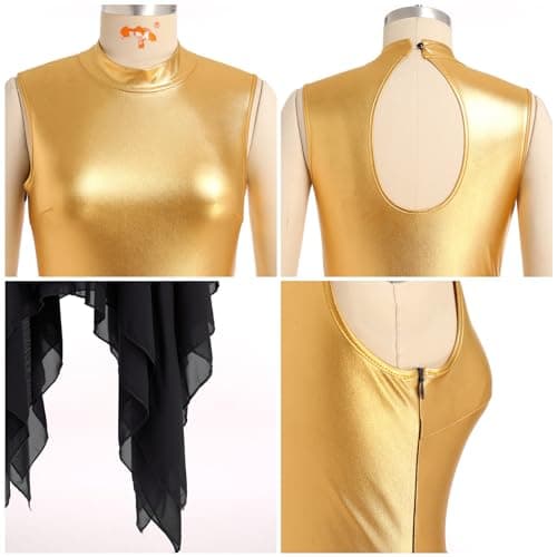 ODASDO Women's Sleeveless Metallic Gold Chiffon Midi Dance Dress - XS to XL