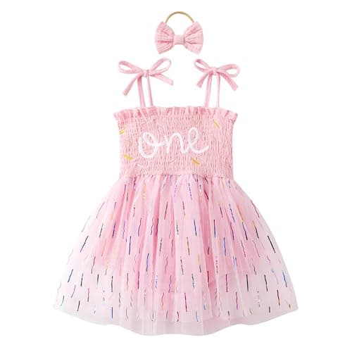 DLLYING Baby Girl Summer Smocked Fairy Berry One-Piece Tulle Romper with Headband
