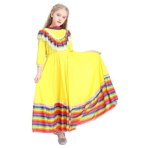 NLZI Traditional Mexican Senorita Dress for Girls Festivals Halloween