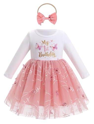 ODASDO Baby Girls First Birthday Cotton Tutu Dress with Bowknot Headband Set