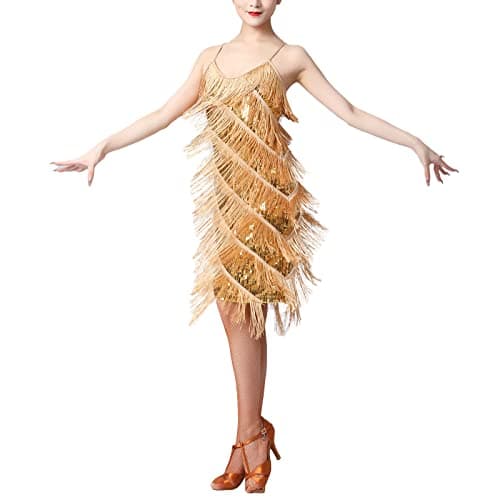 Latin Dance Dress for Adult Women with Sequins and Tassels