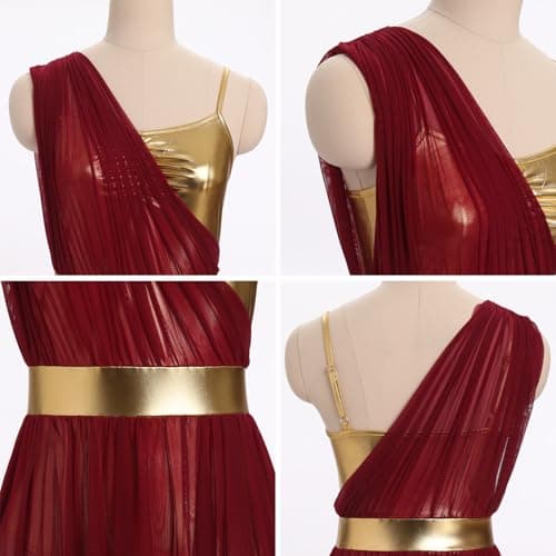 ODASDO Women's Lyrical Dance Leotard Dress with Cami Straps & Metallic Mesh Tulle
