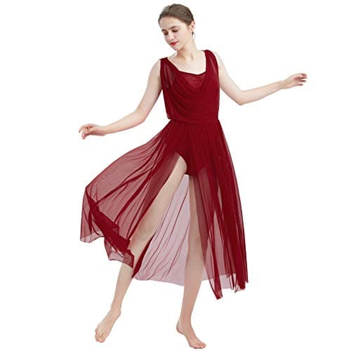 Contemporary Dance Costume for Women - V-Neck Backless Leotard with Tulle Skirt