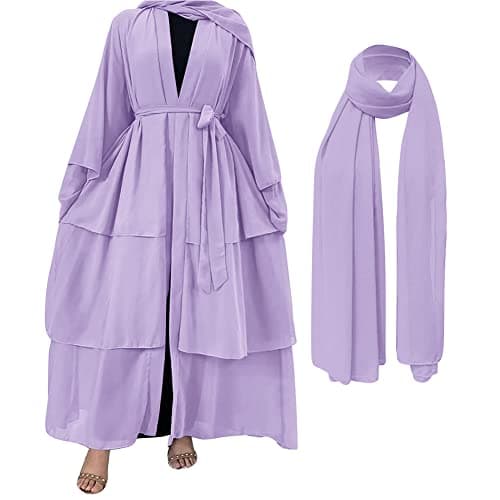 IDOPIP Women's Muslim Abaya Dress - Long Sleeve Dubai Cardigan Robe