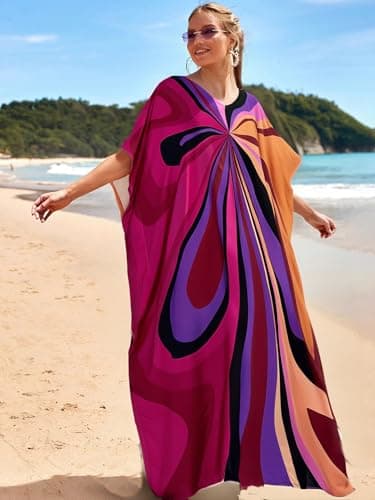 RanRui Ethnic Floral Kaftan Dress for Women Boho Swim Cover-Up