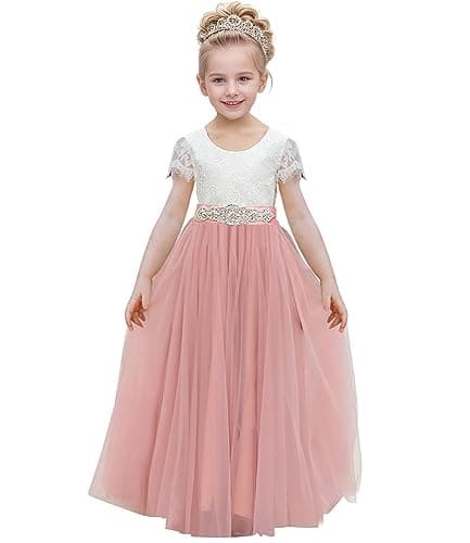 Abaowedding Lace V-Back Flower Girl Dress