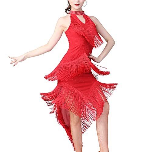IWEMEK Women's Salsa Latin Dance Sequin Flapper Dress Tango Ballroom Costume