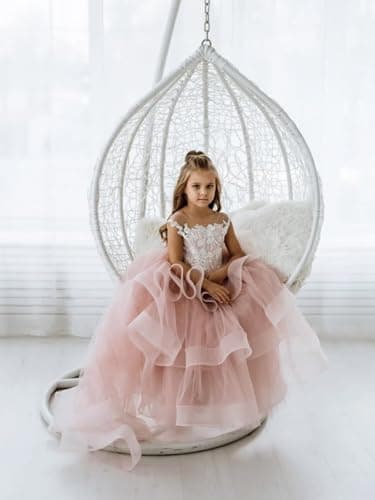 Zikusel Lace Applique Flower Girl Tiered Tulle Wedding Dress